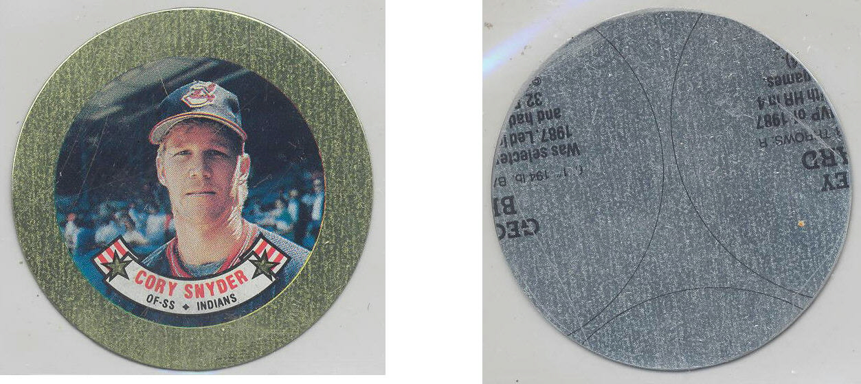 1988 Topps Baseball Coins Metal Proof Discs 027 Cory Snyder